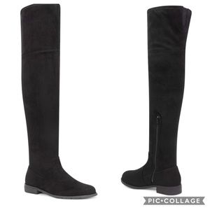 NINE WEST Over the Knee Boots - Black Suede Fabric